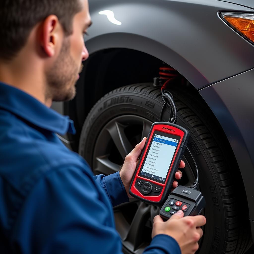 Mechanic Using Foxwell Scanner on a Vehicle