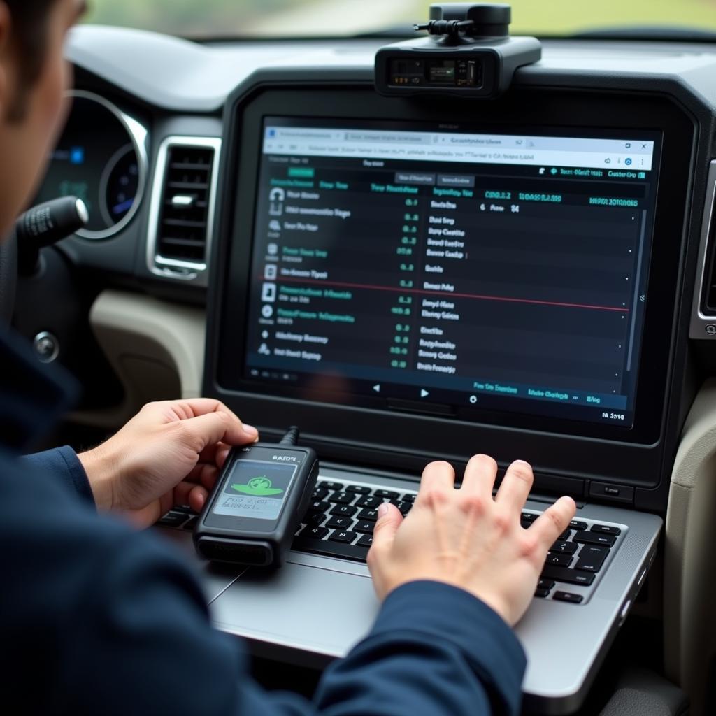 Technician using a webcam diagnostics tool