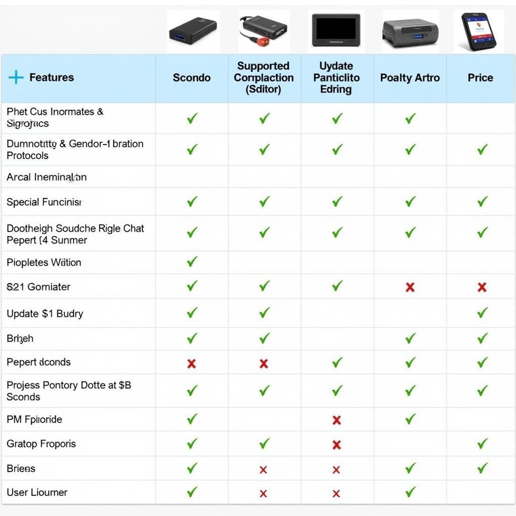 Comparison chart of different wireless OBD2 scanners