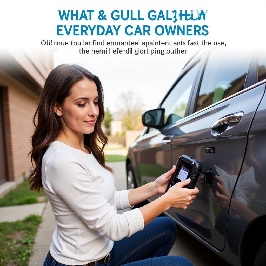 Woman Using Foxwell Scanner on Her Car