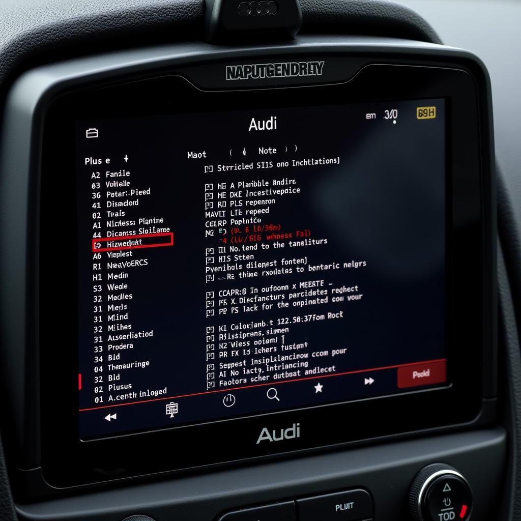 Display of Audi fault codes on a diagnostic scan tool screen.