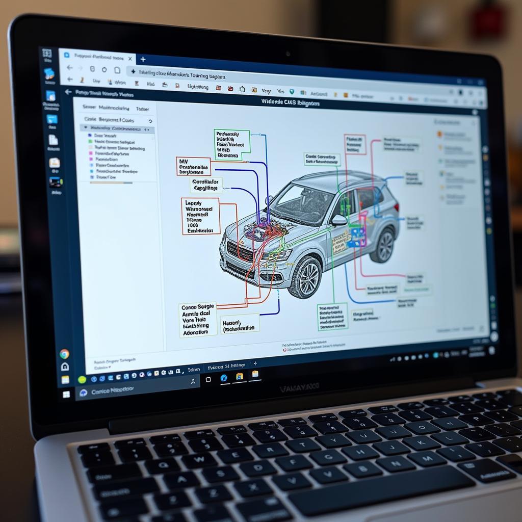 Automotive Wiring Diagram Displayed on a Laptop Screen