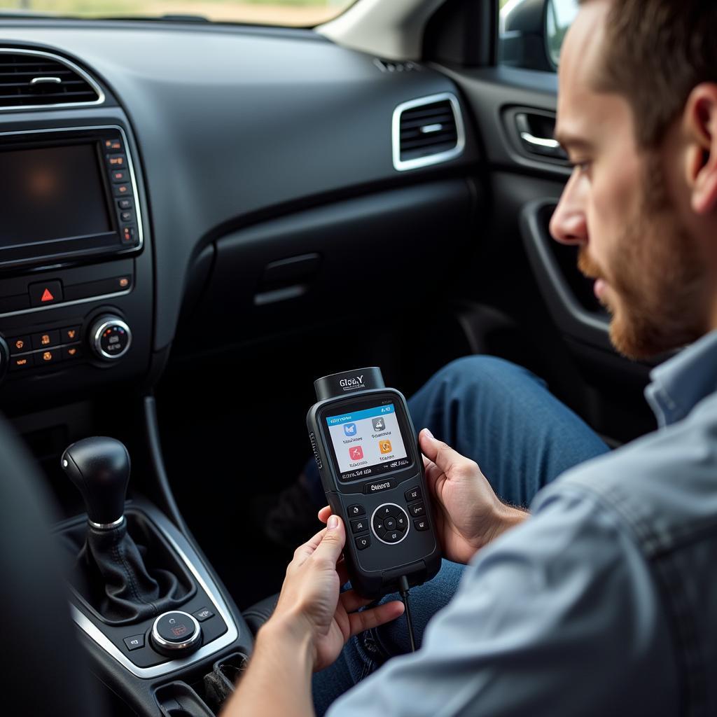 Car Owner Using OBD2 Scanner