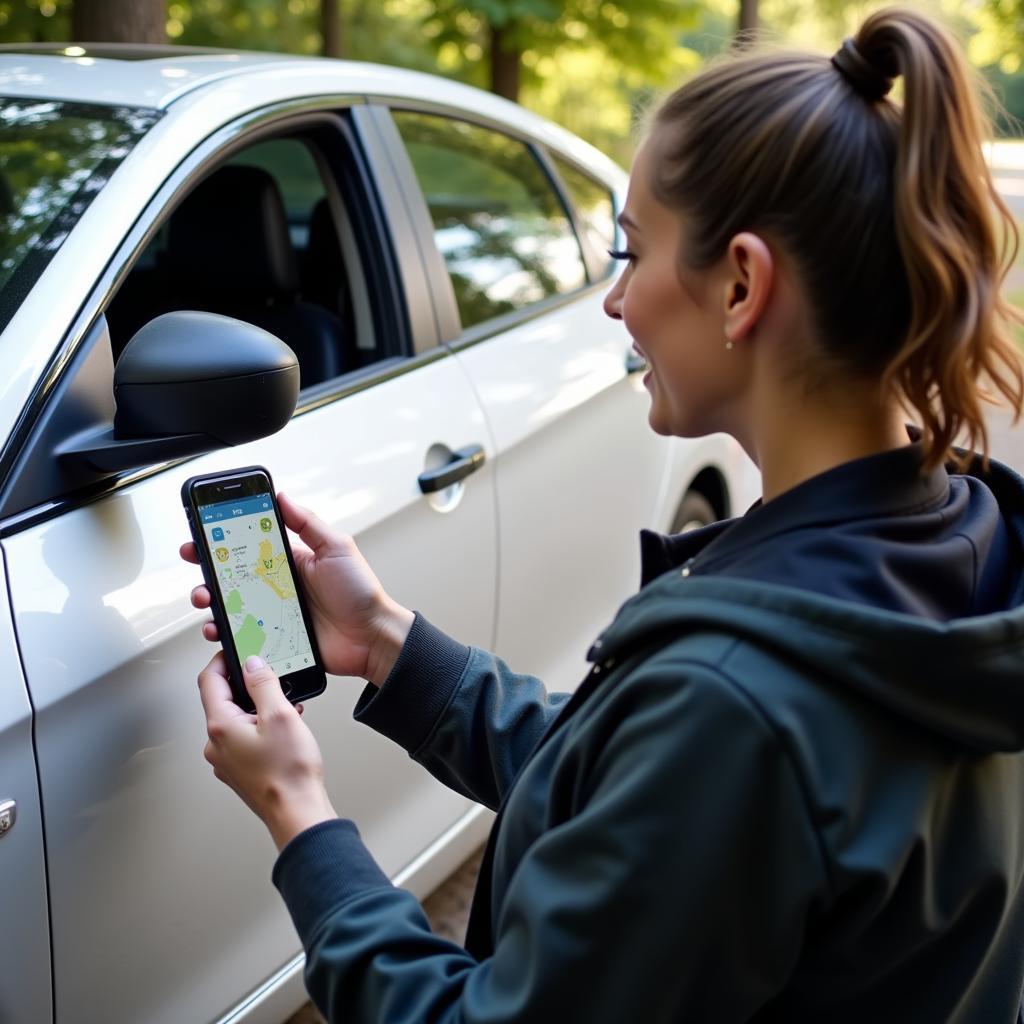 Car Owner Using OBD2 Scanner at Home