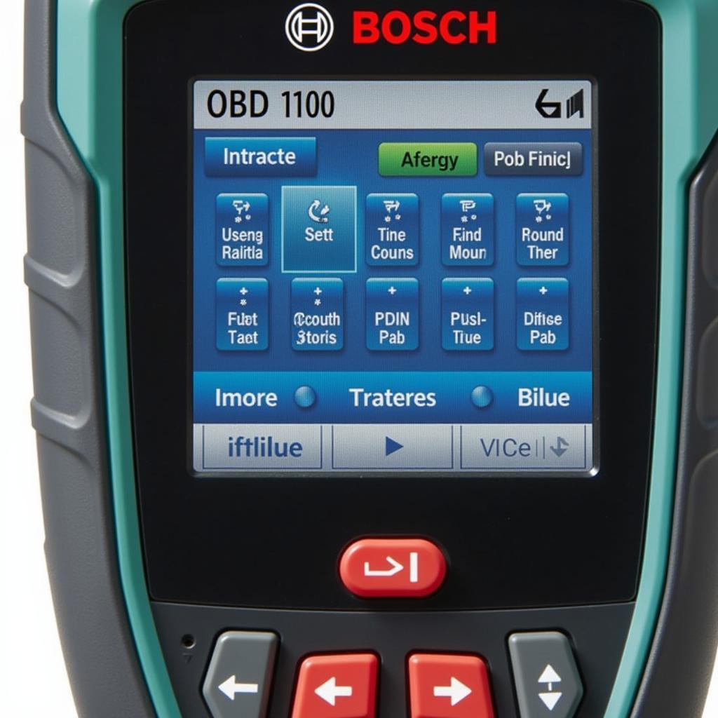 Close-up view of the Bosch OBD 1100 buttons and screen