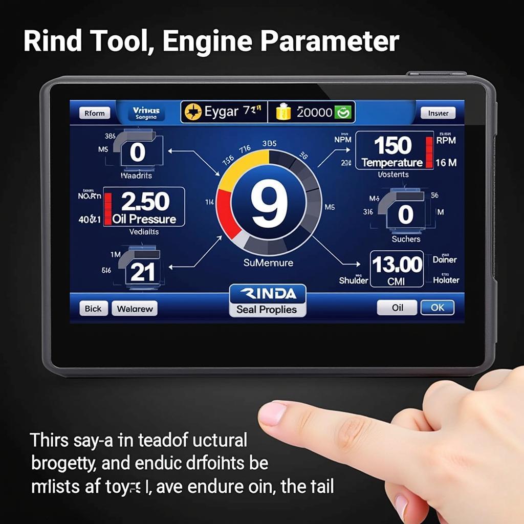 Closeup of a Rinda Scan Tool Displaying Engine Data