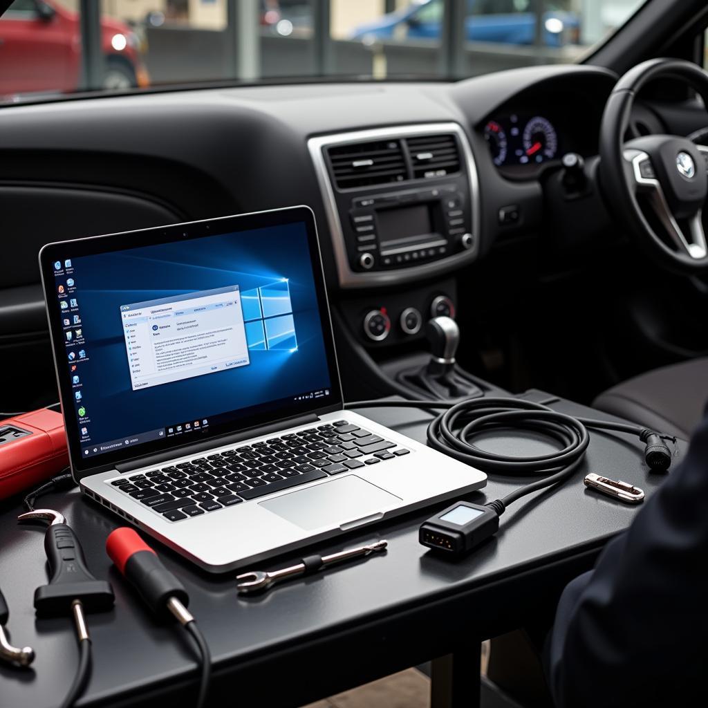 Diagnostic Hardware Setup with Laptop and Interface