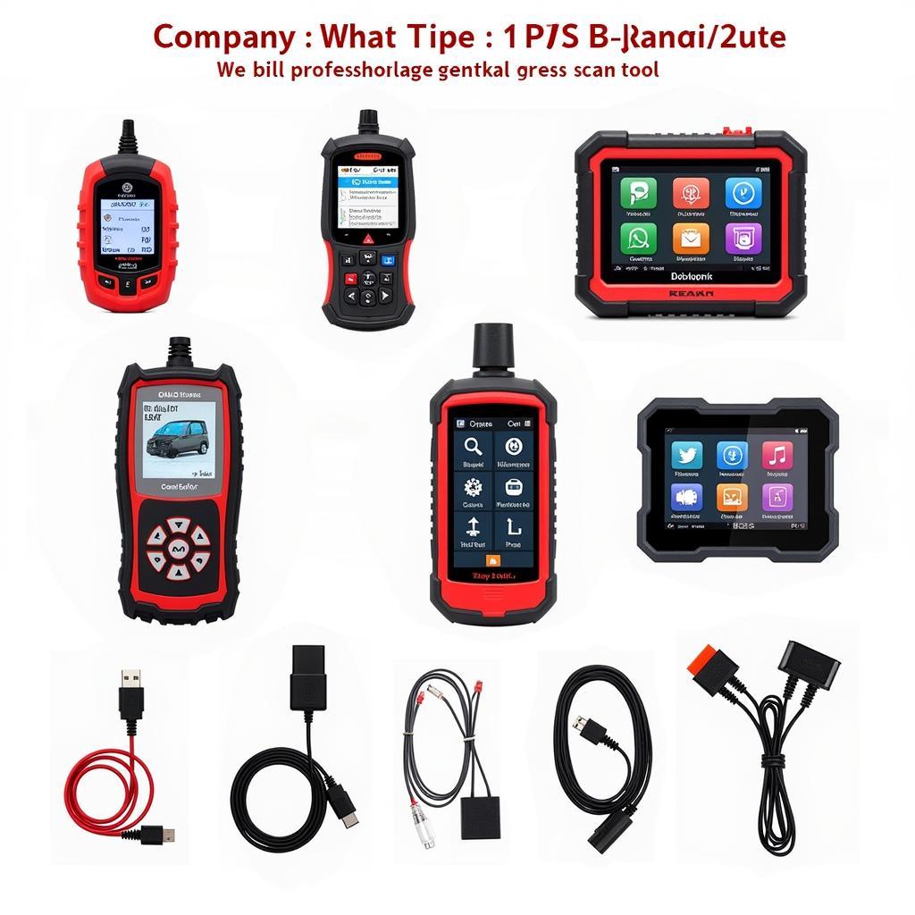 Various types of car diagnostic tools displayed on a workbench