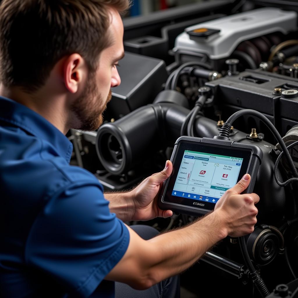 Technician Using ET3420 HD to Diagnose Engine Problem