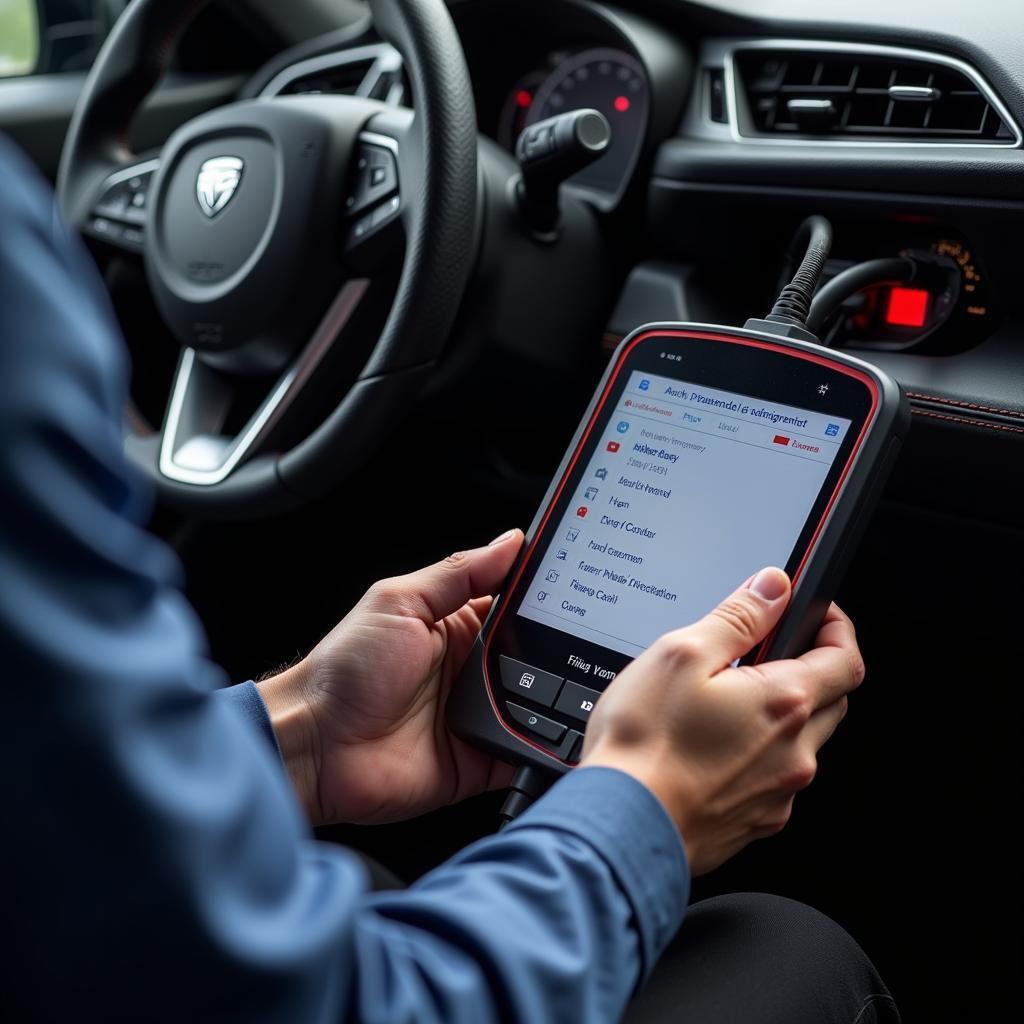 Technician Using Fisker Karma Scan Tool