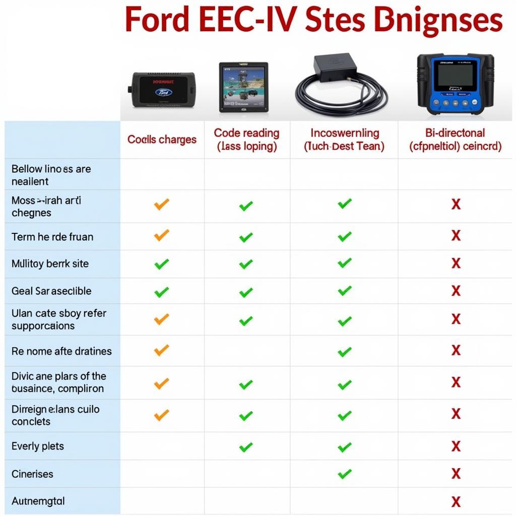 Ford EEC-IV Diagnostic Tools Comparison Chart