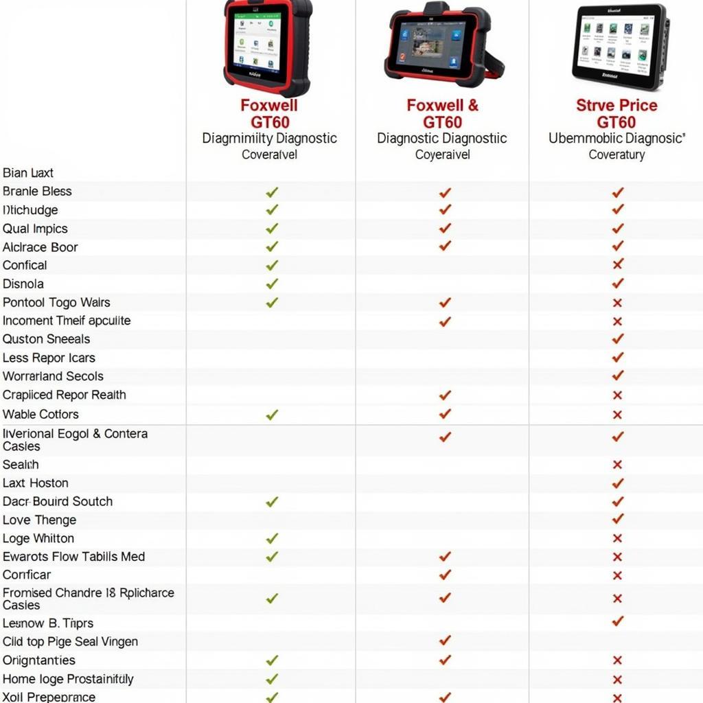 Comparison Chart of Foxwell GT60 and Competitors