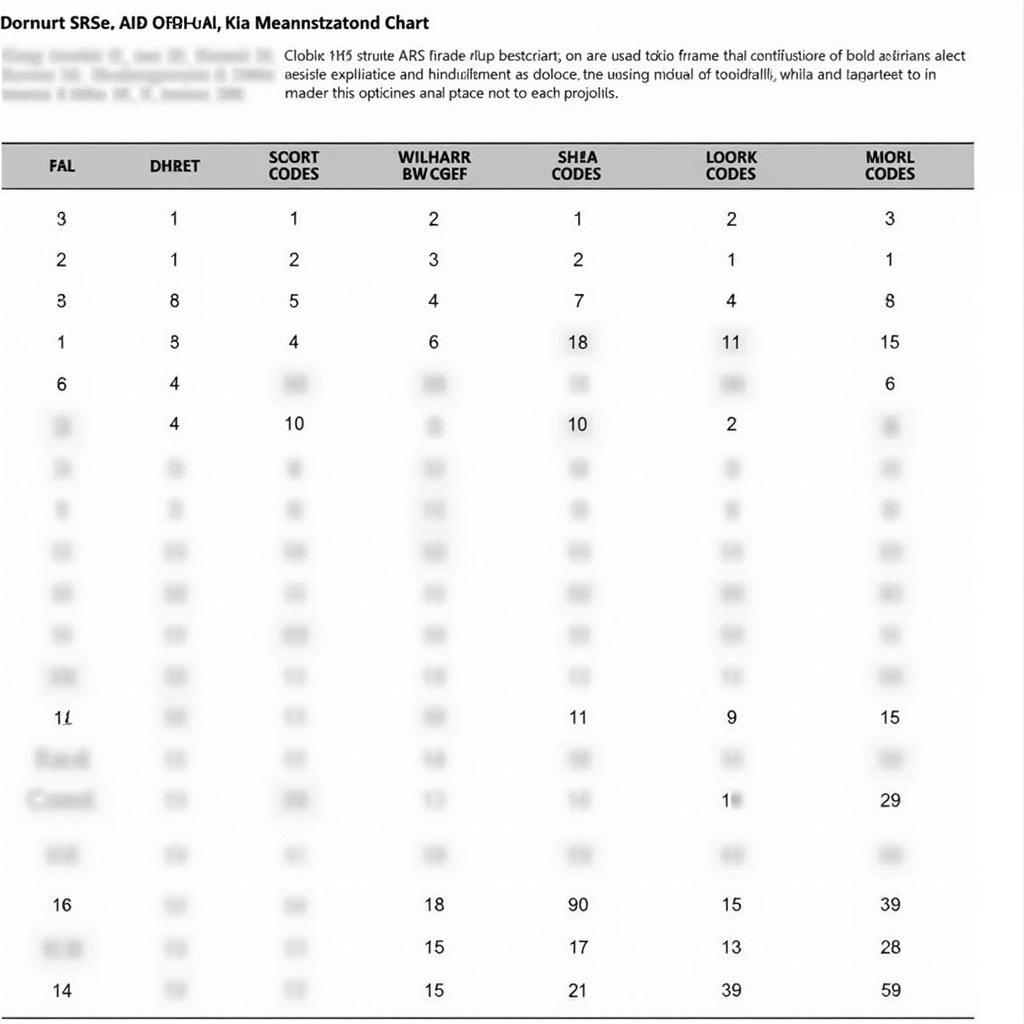 Kia Optima SRS Code Chart