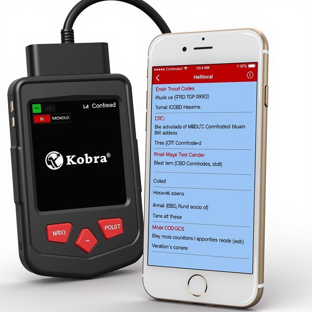 Kobra Products Wireless OBD2 Scanner Displaying Diagnostic Trouble Codes