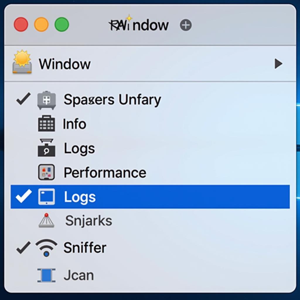 macOS Wireless Diagnostics Window Menu Showing Available Tools