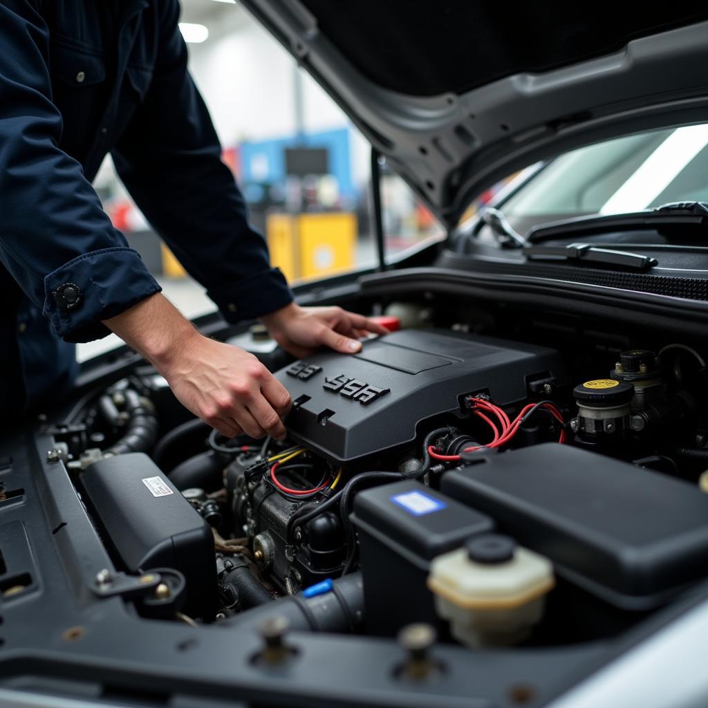 Mechanic Inspecting Car Engine Bay