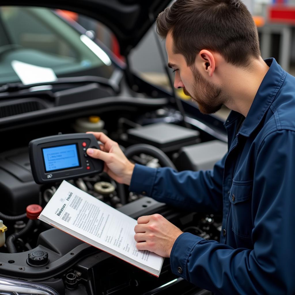 Mechanic Diagnosing Car with Scan Tool