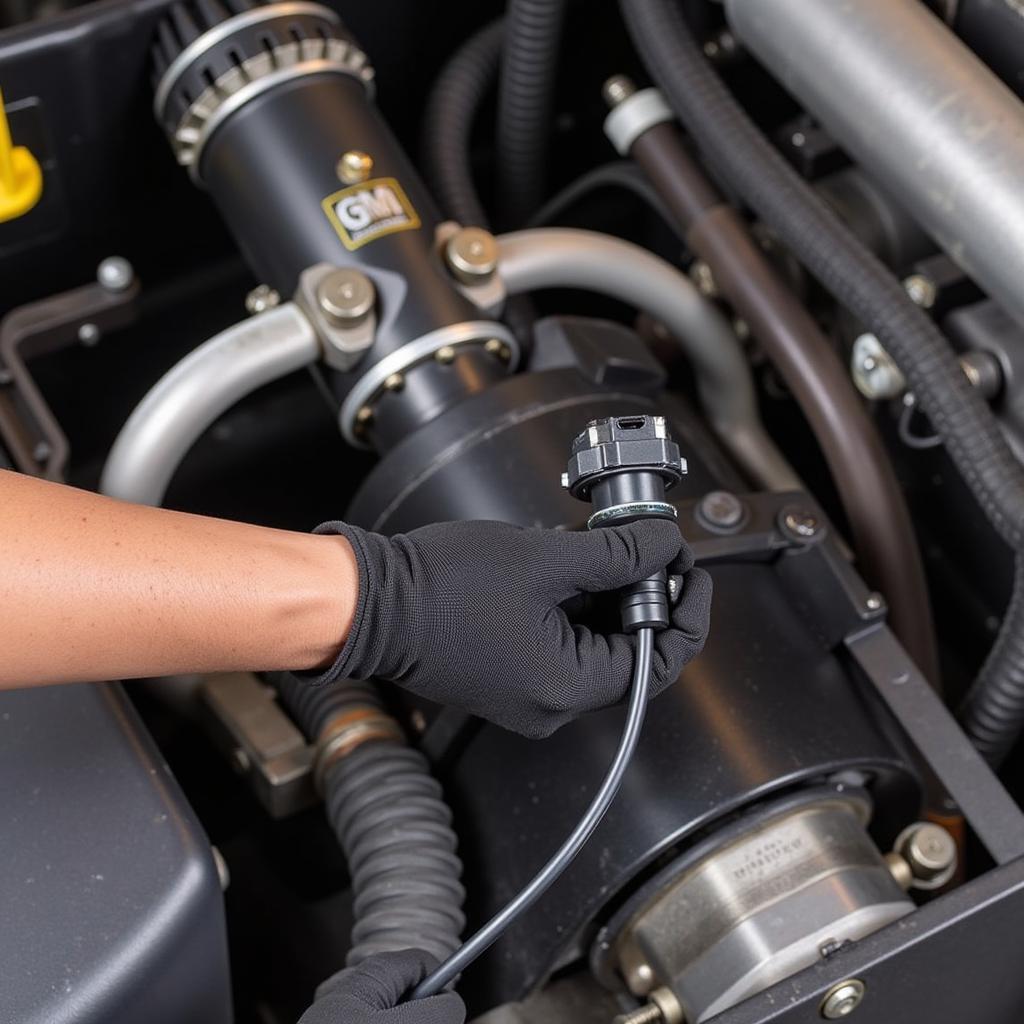 Mechanic Inspecting Camshaft Position Sensor