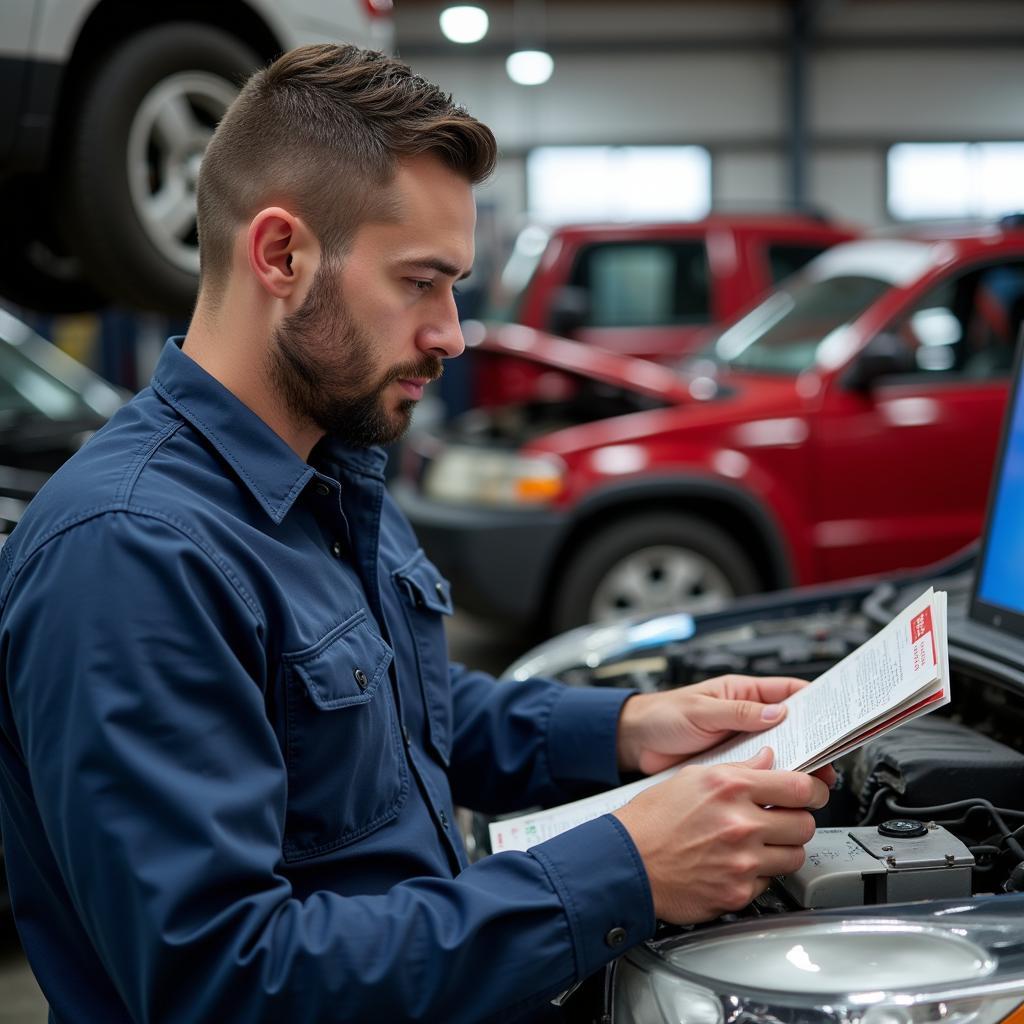 Mechanic choosing the right diagnostic tool for the job