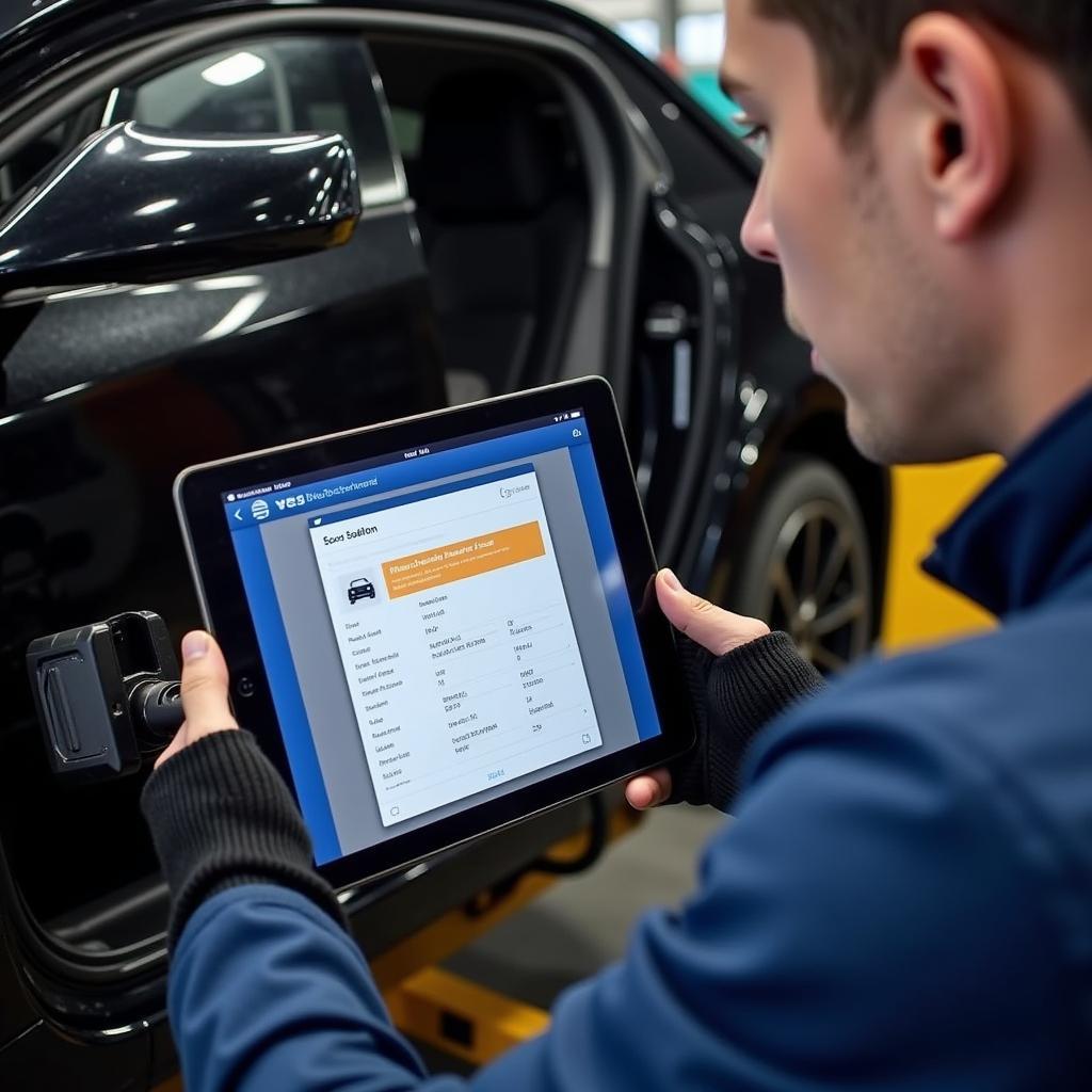 Mechanic Using BlueDriver to Diagnose Car Problem