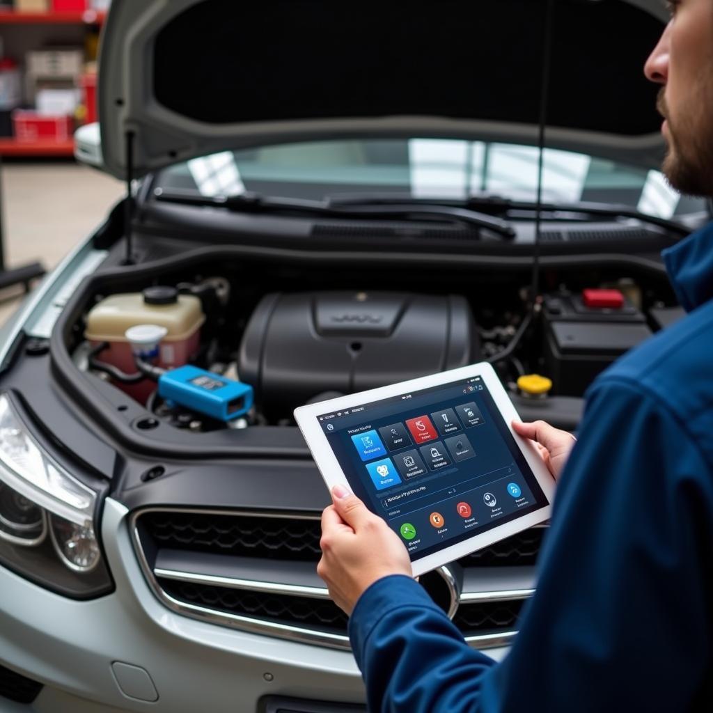 Mechanic Using BlueDriver to Diagnose Car Problem