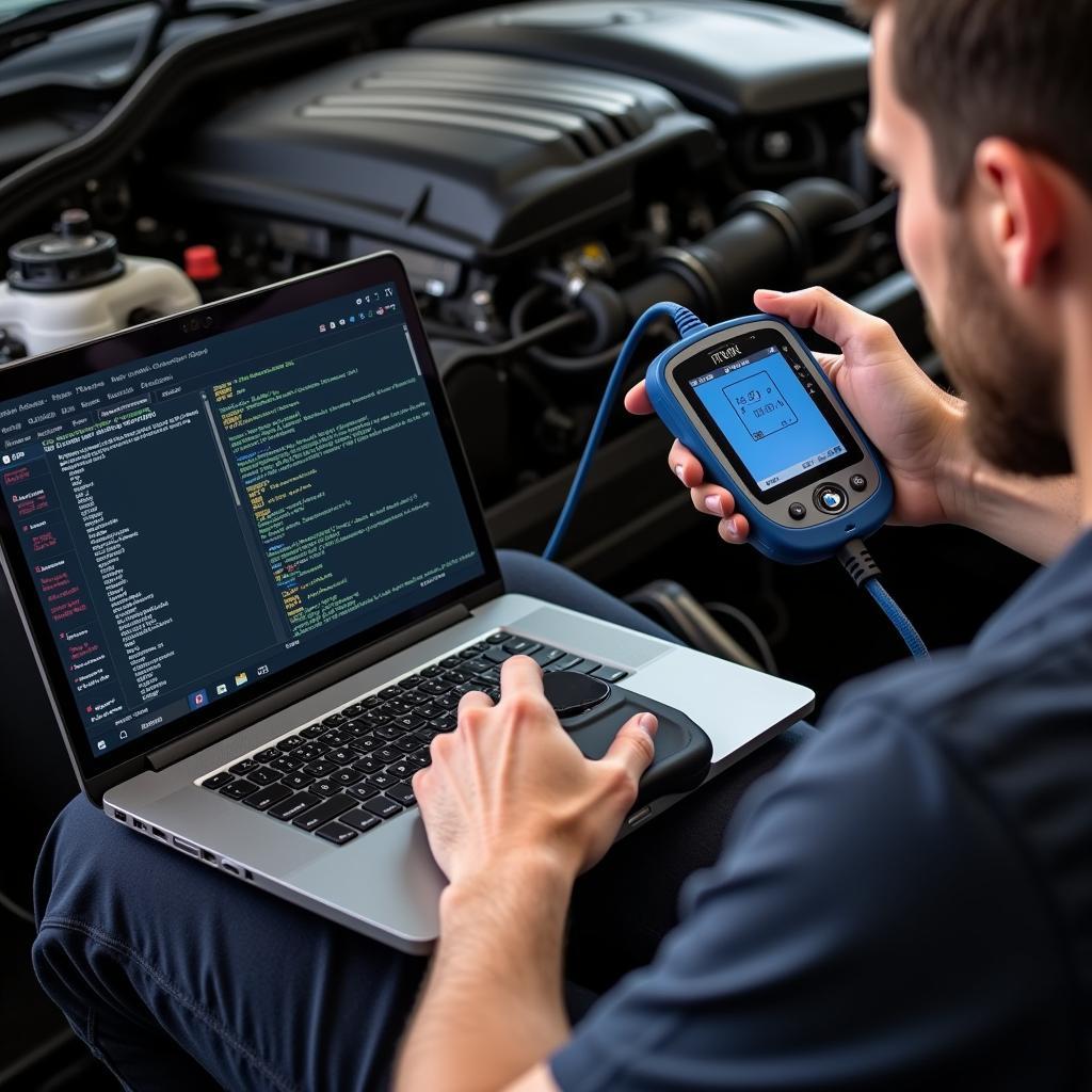 Mechanic Diagnosing a BMW