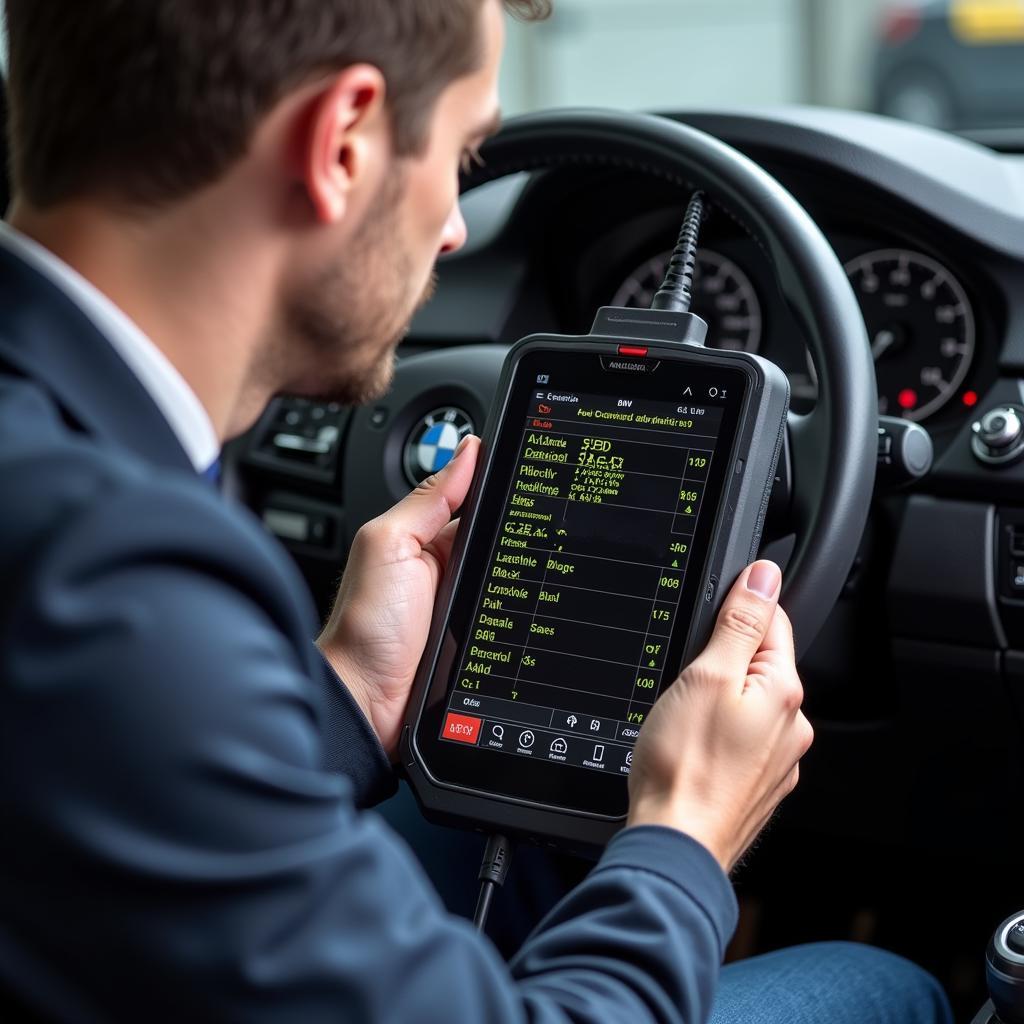 Mechanic Using BMW Scan Tool for Maintenance