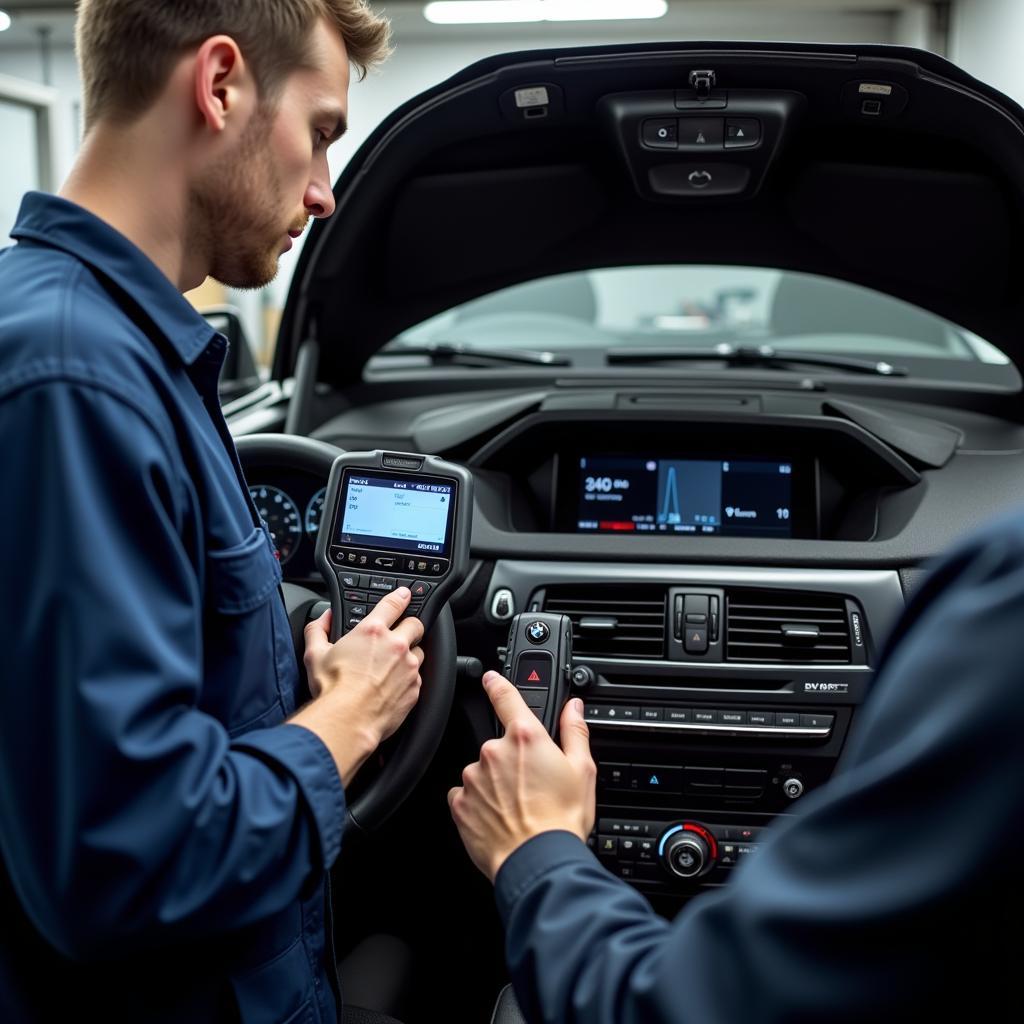 Mechanic Using BMW Scanner