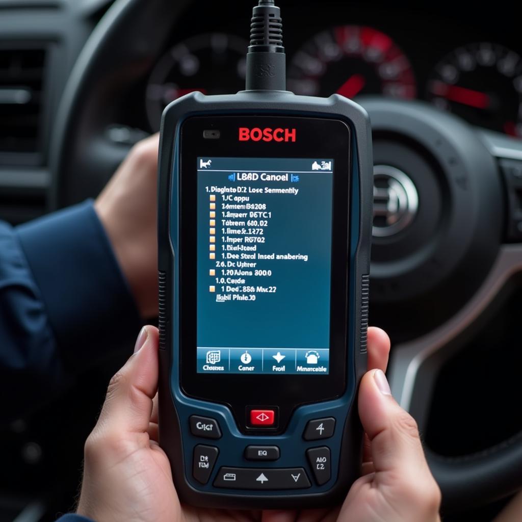 Mechanic Using Bosch OBD Scan Tool Diagnosing Car Problem