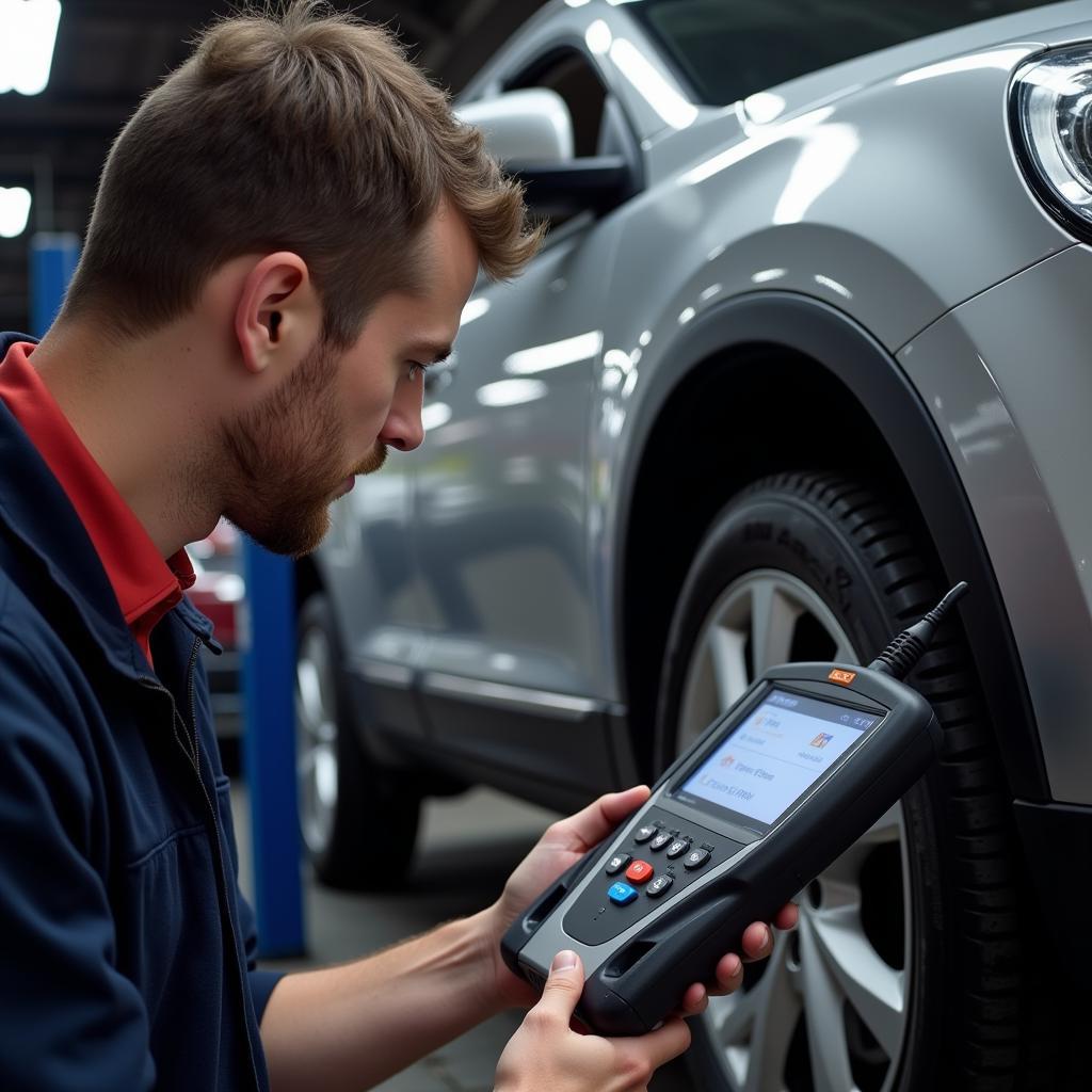 Mechanic Using a Professional Car Scanner