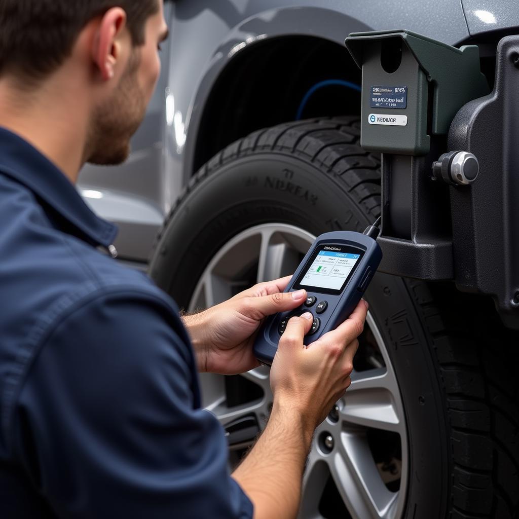 Mechanic Using CCX Tool for Bi-Directional Control on a Car