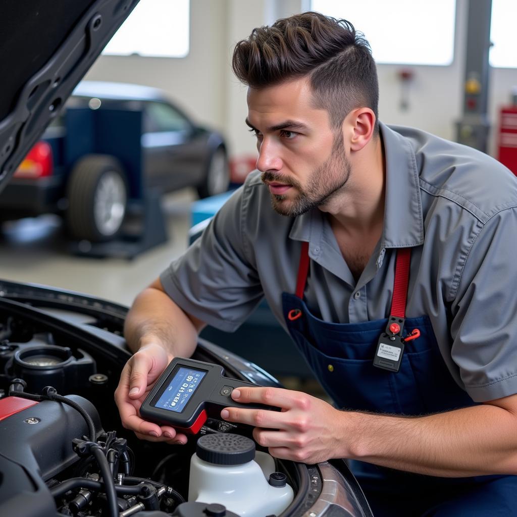 Mechanic Using a Diagnostic Scan Tool