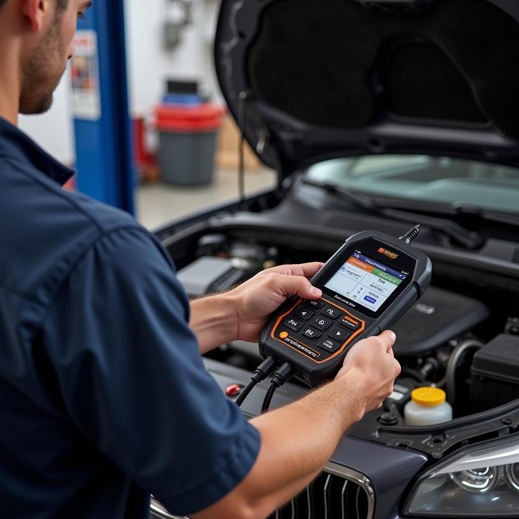 Mechanic Diagnosing Car with Scan Tool