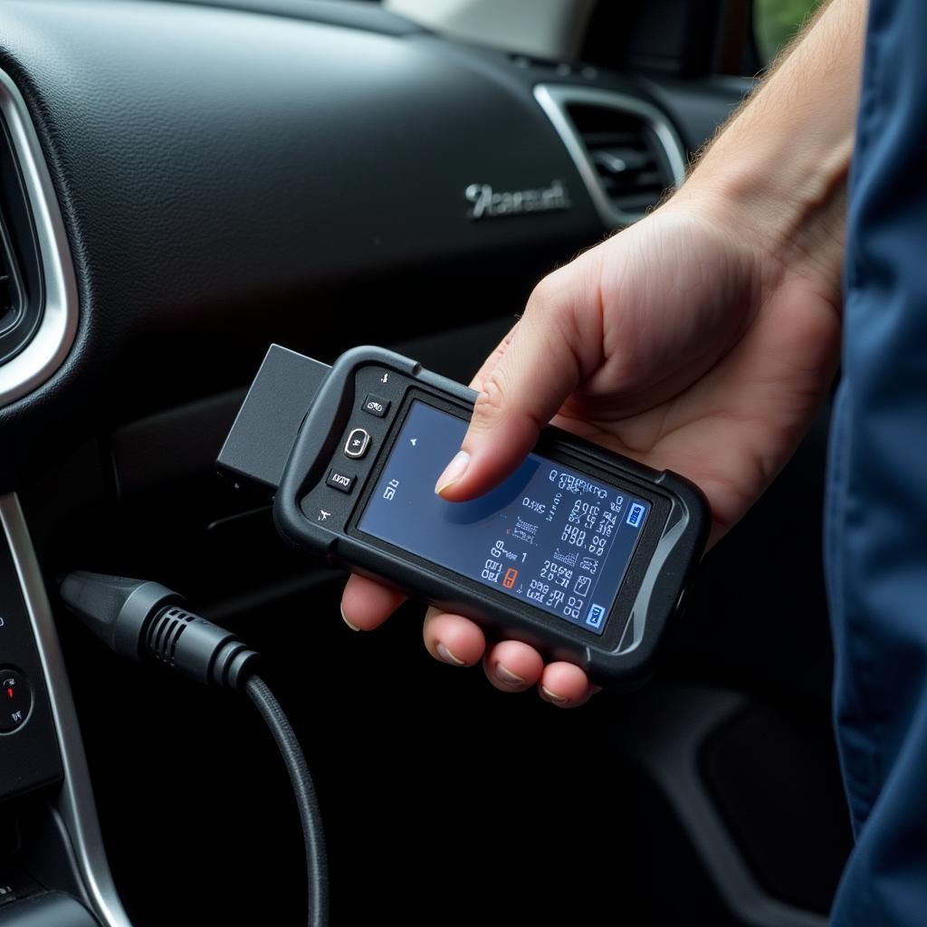 Mechanic Using Diagnostic Scanner on a Car