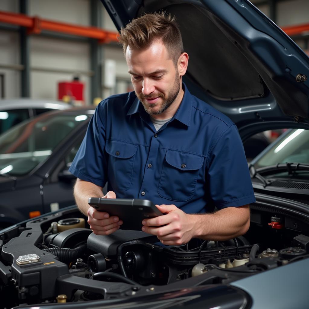 Mechanic Using a Diagnostic Tool