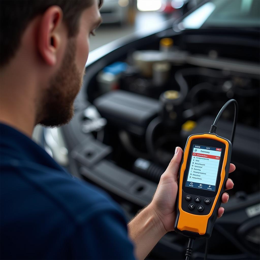 Mechanic Diagnosing a Car Problem with an EDS Scan Tool