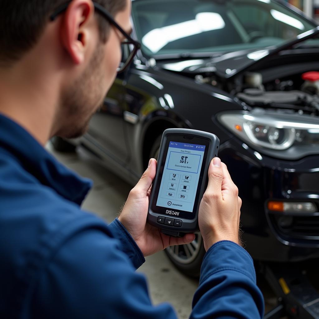 Mechanic Using EOBD Tool in Workshop