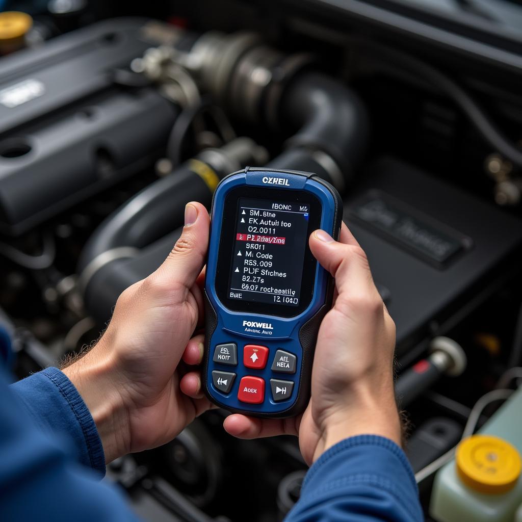 Mechanic Using Foxwell NT301 Advance Auto to Check Engine Codes