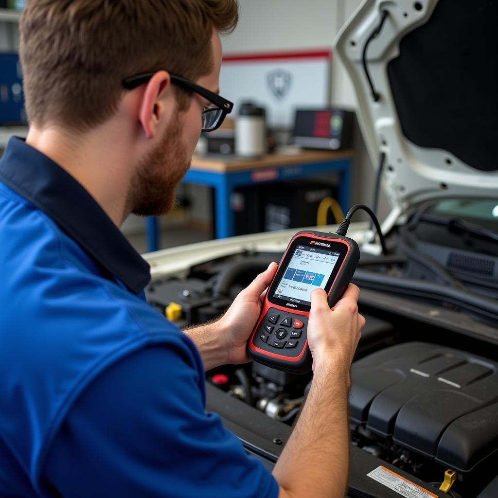 Mechanic Using Foxwell NT301 Scanner