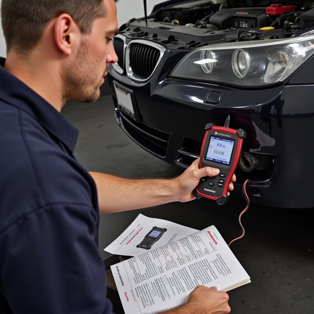 Mechanic Using Harbor Freight OBD2 Scanner on Car