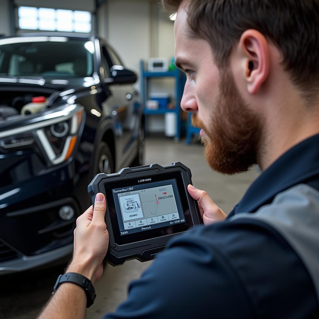 Mechanic Using ljpxhhu elm327 Scanner in Workshop