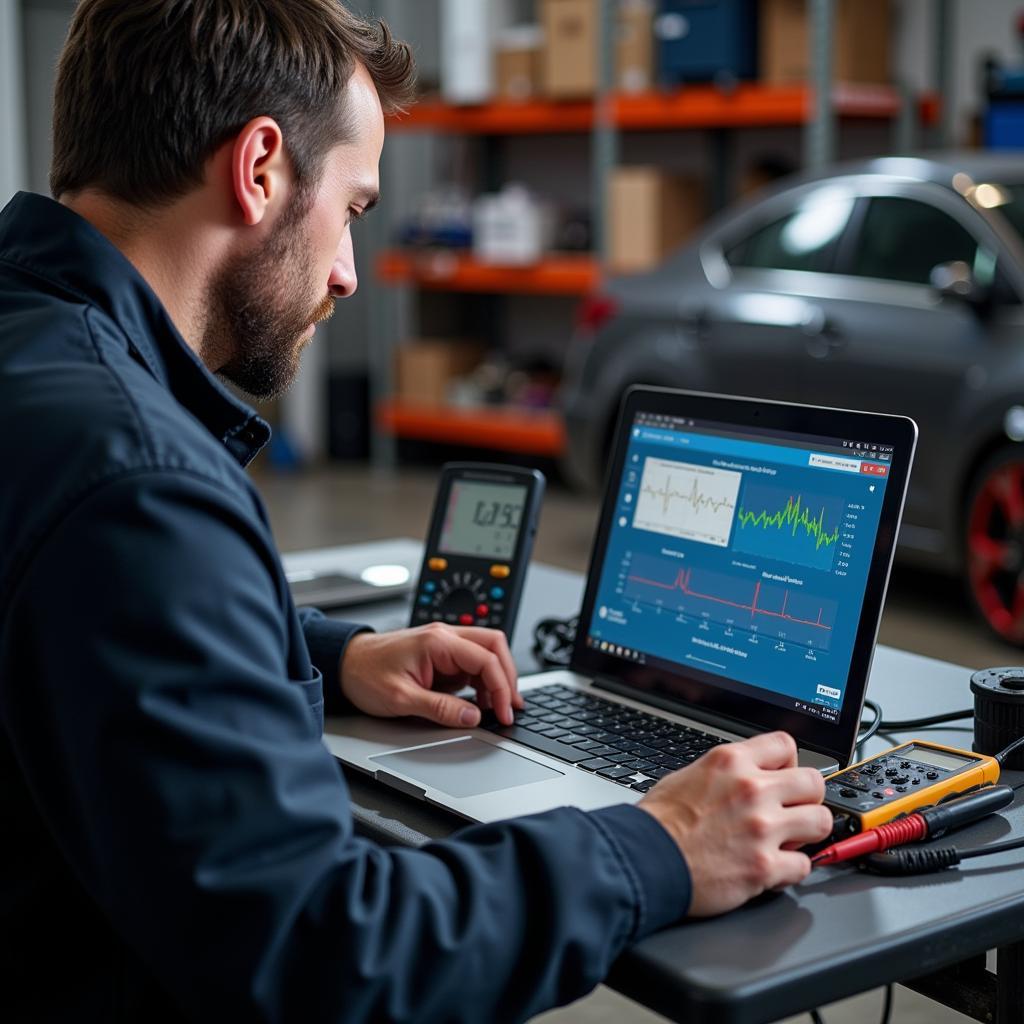 Mechanic Using Mac for Car Diagnostics