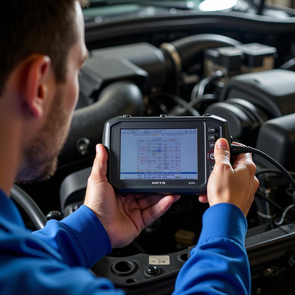 Mechanic Using OBD Scanner on a Car