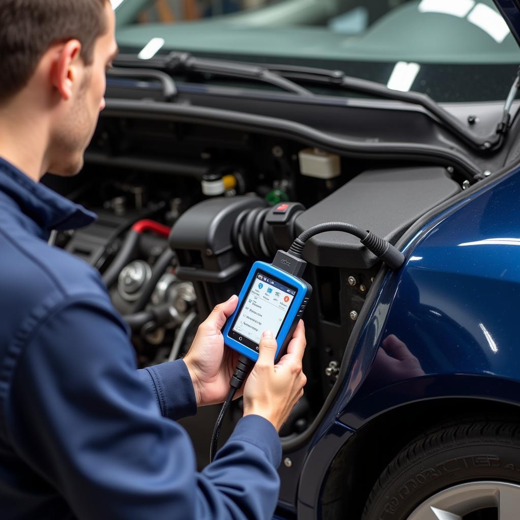 Mechanic Using OBD2 Scanner