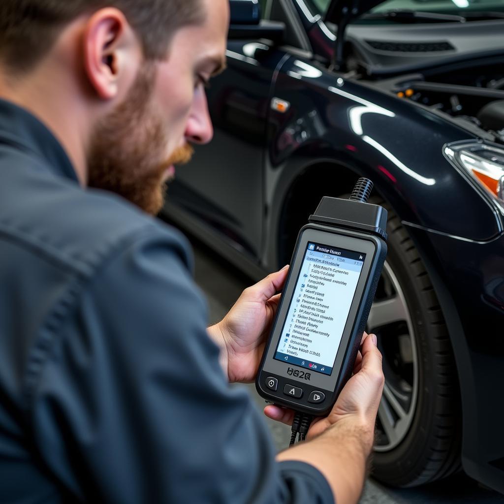 Mechanic Using OBD2 Scanner