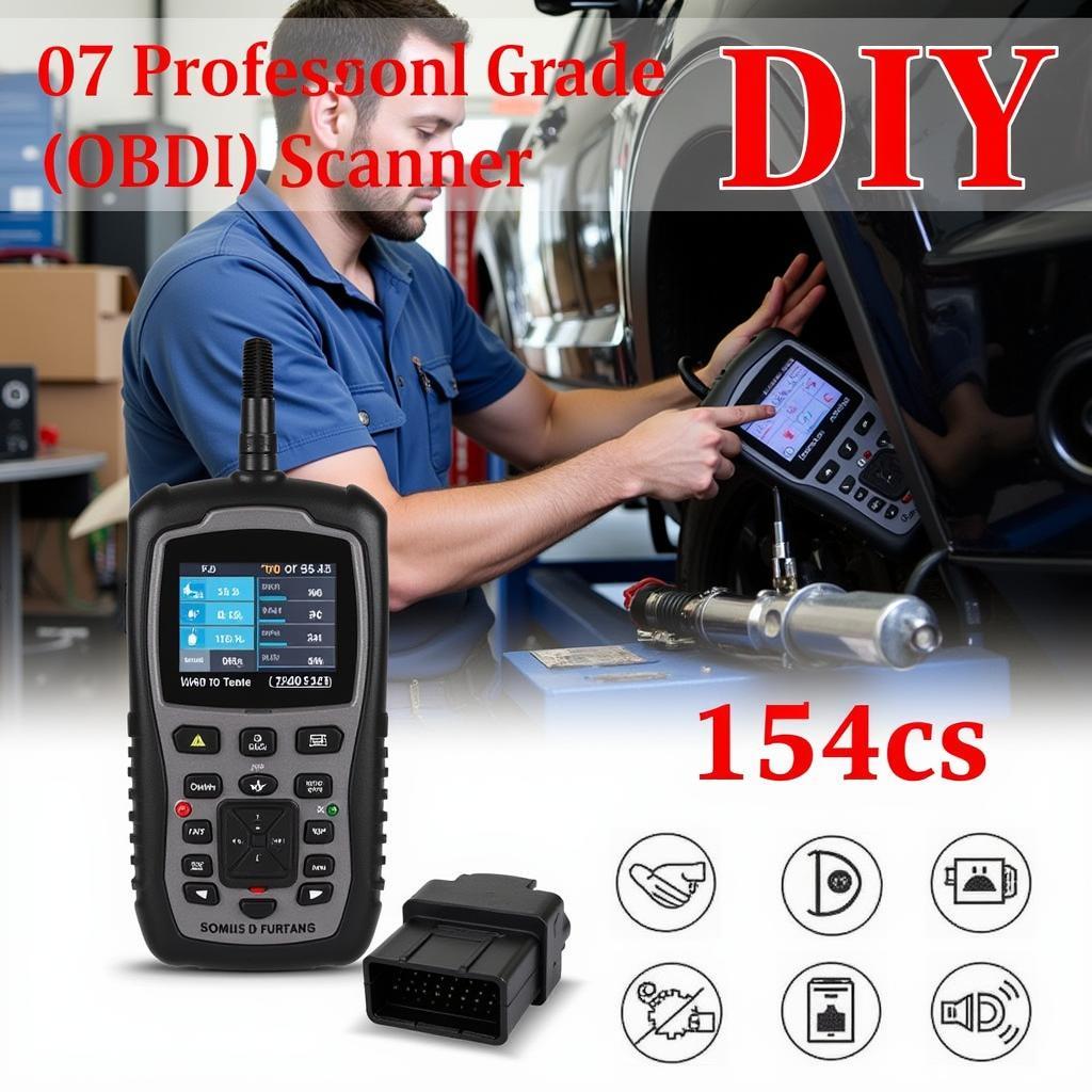 Mechanic using an OBDII scanner in a garage setting