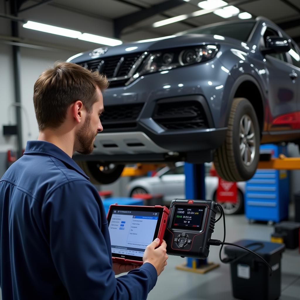 Mechanic Using OBDLink MX in a Workshop