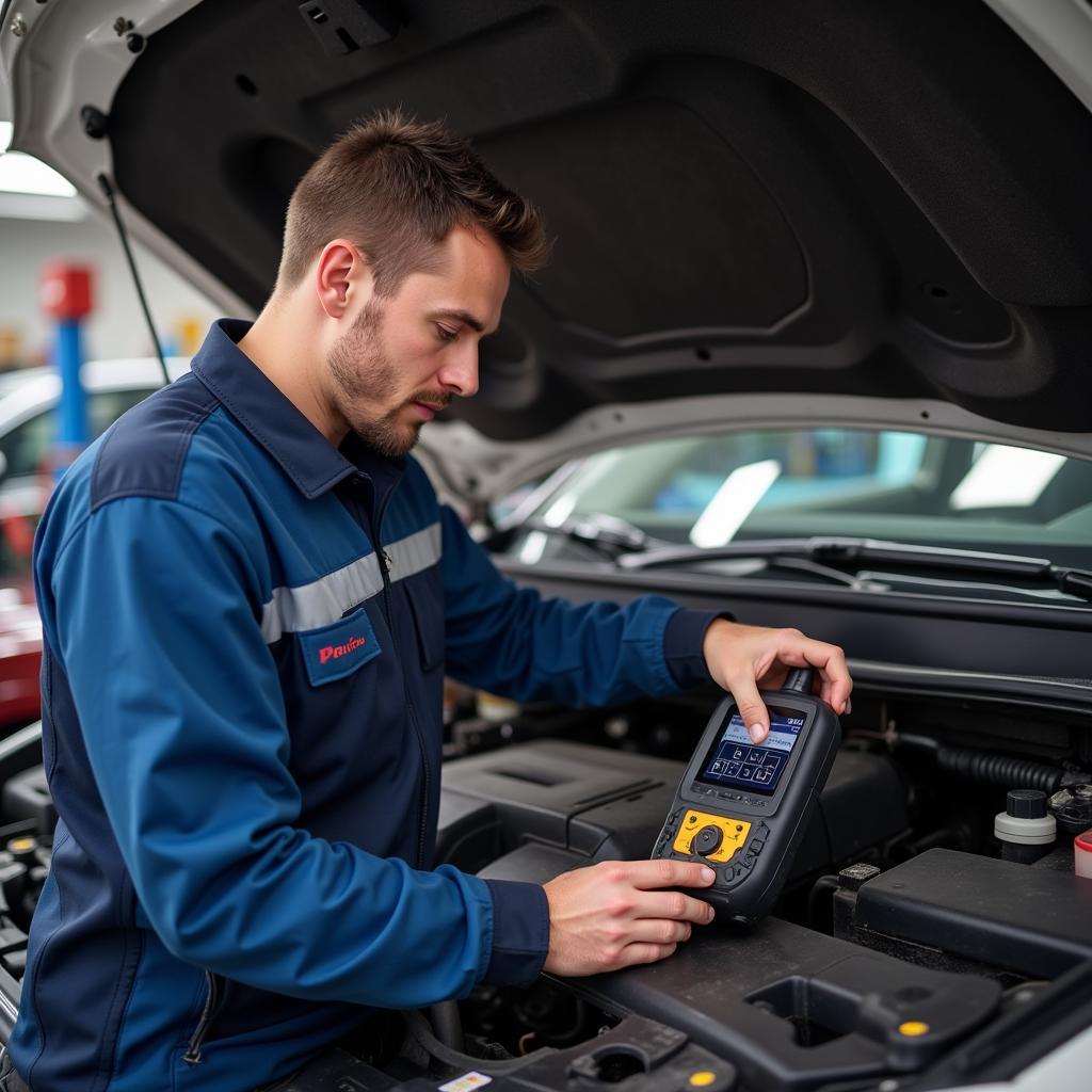 Mechanic Using Prism Tool Under Car Hood