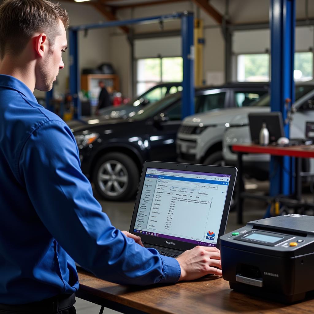 Mechanic Using Samsung Diagnostic Tool Printer