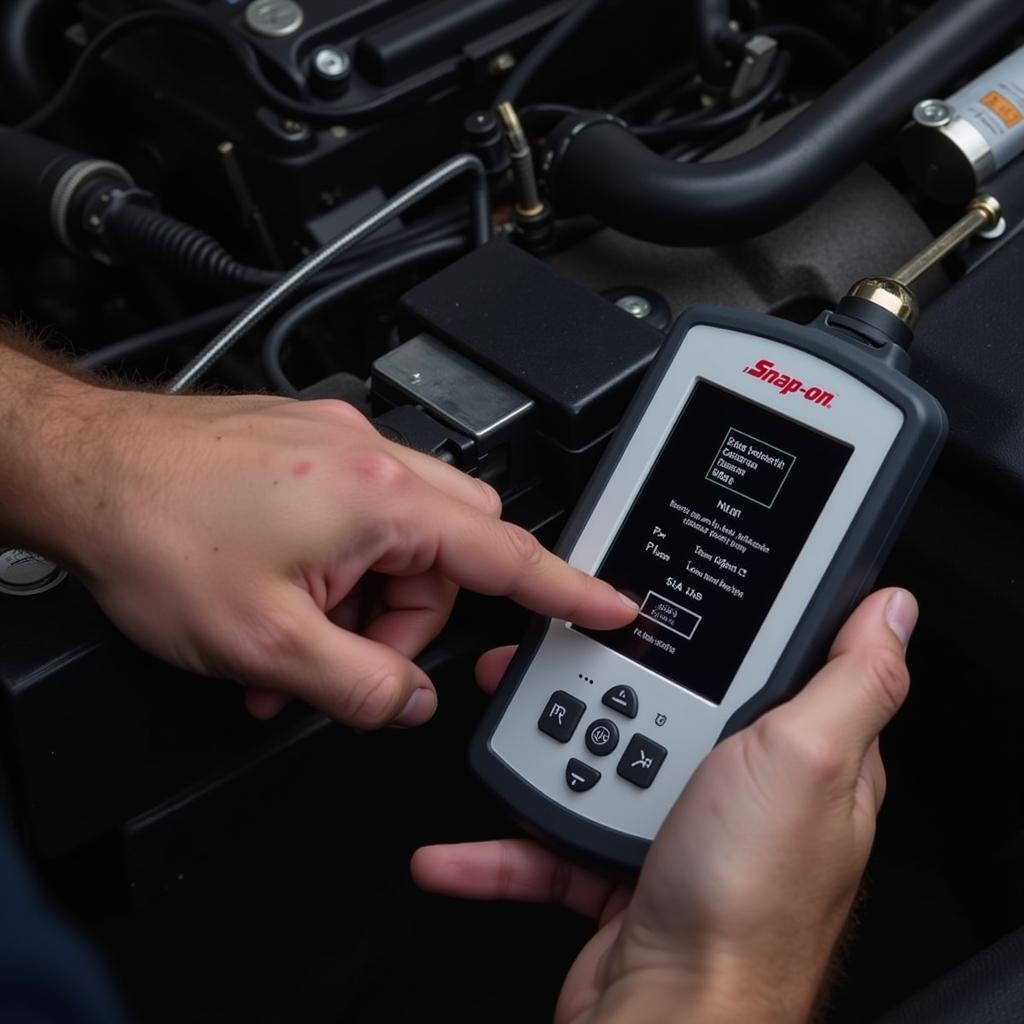 Mechanic Using a Snap-on Bidirectional Scan Tool